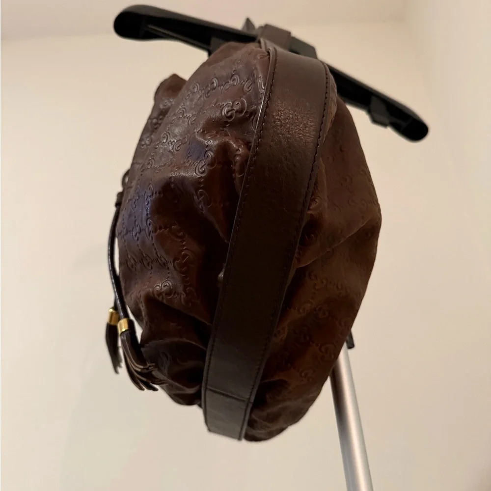 Gucci Dark Brown Leather Hobo Bag with Gold Accents
